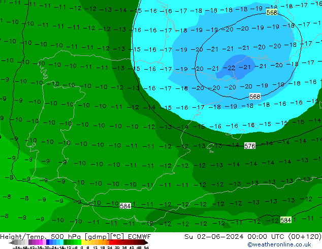 Z500/Rain (+SLP)/Z850 ECMWF Вс 02.06.2024 00 UTC