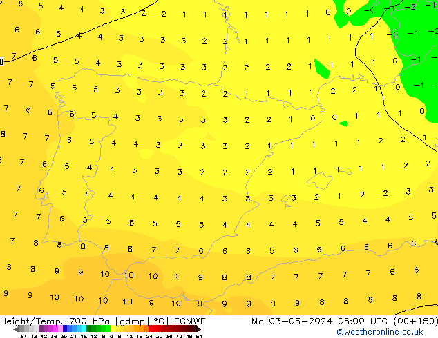 Height/Temp. 700 hPa ECMWF  03.06.2024 06 UTC