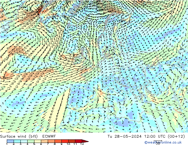 Surface wind (bft) ECMWF Tu 28.05.2024 12 UTC