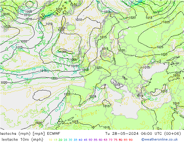 Isotachs (mph) ECMWF mar 28.05.2024 06 UTC