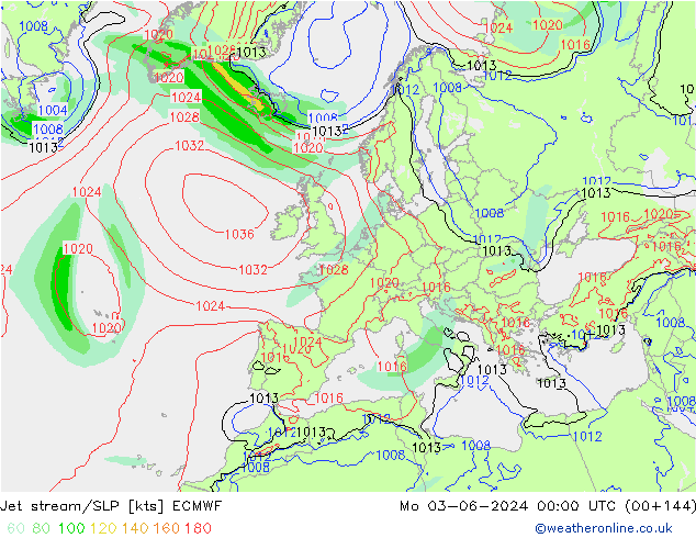 Corriente en chorro ECMWF lun 03.06.2024 00 UTC