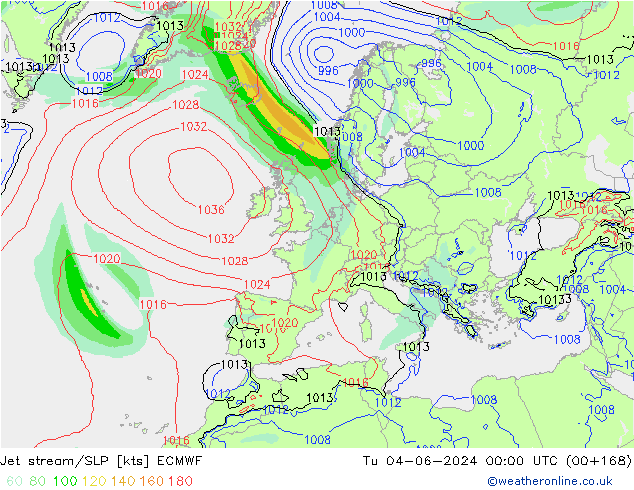 Straalstroom/SLP ECMWF di 04.06.2024 00 UTC