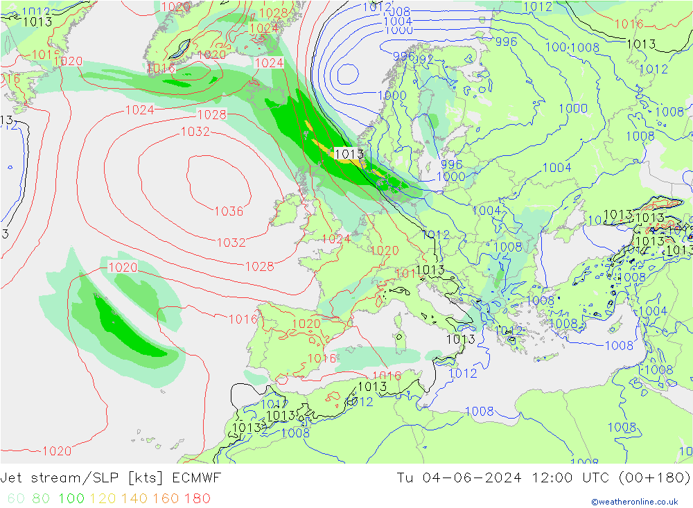 Polarjet/Bodendruck ECMWF Di 04.06.2024 12 UTC