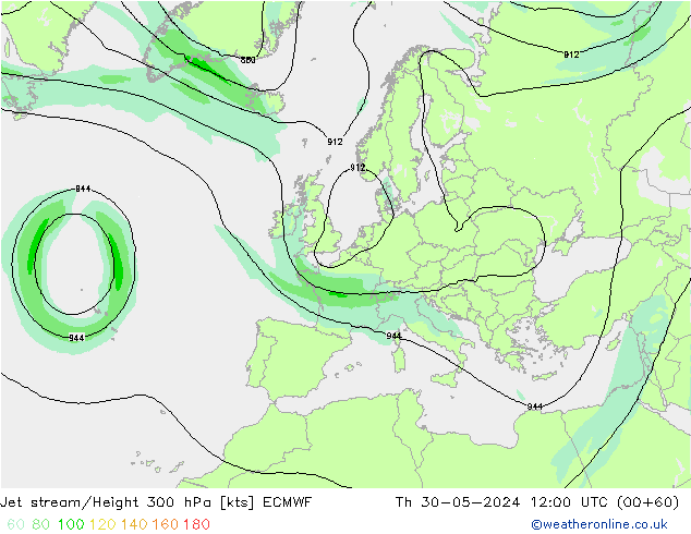 Jet stream/Height 300 hPa ECMWF Th 30.05.2024 12 UTC