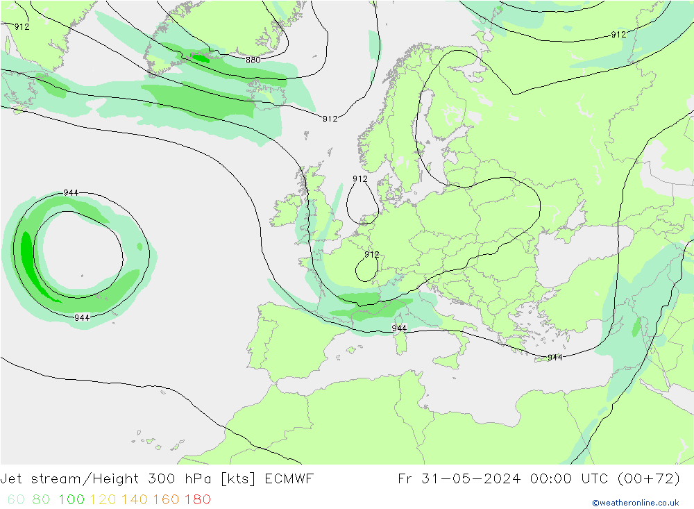 Corrente a getto ECMWF ven 31.05.2024 00 UTC
