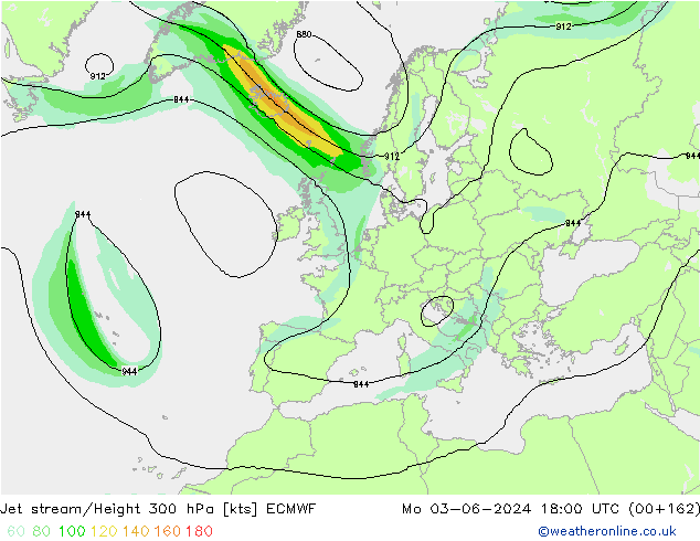 Jet stream/Height 300 hPa ECMWF Mo 03.06.2024 18 UTC