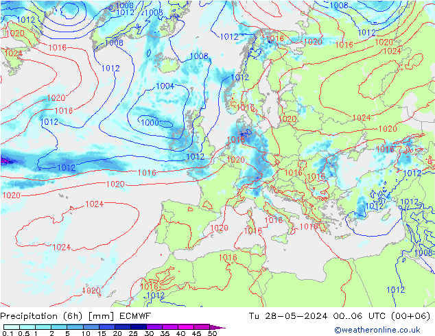 Precipitación (6h) ECMWF mar 28.05.2024 06 UTC