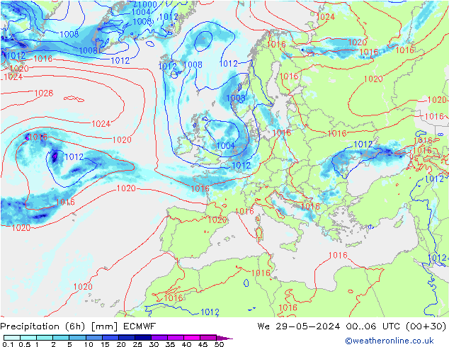 Z500/Rain (+SLP)/Z850 ECMWF We 29.05.2024 06 UTC