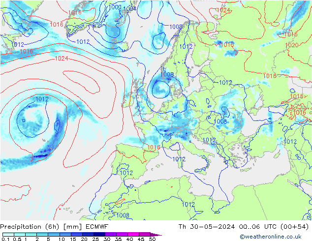 Z500/Rain (+SLP)/Z850 ECMWF jeu 30.05.2024 06 UTC