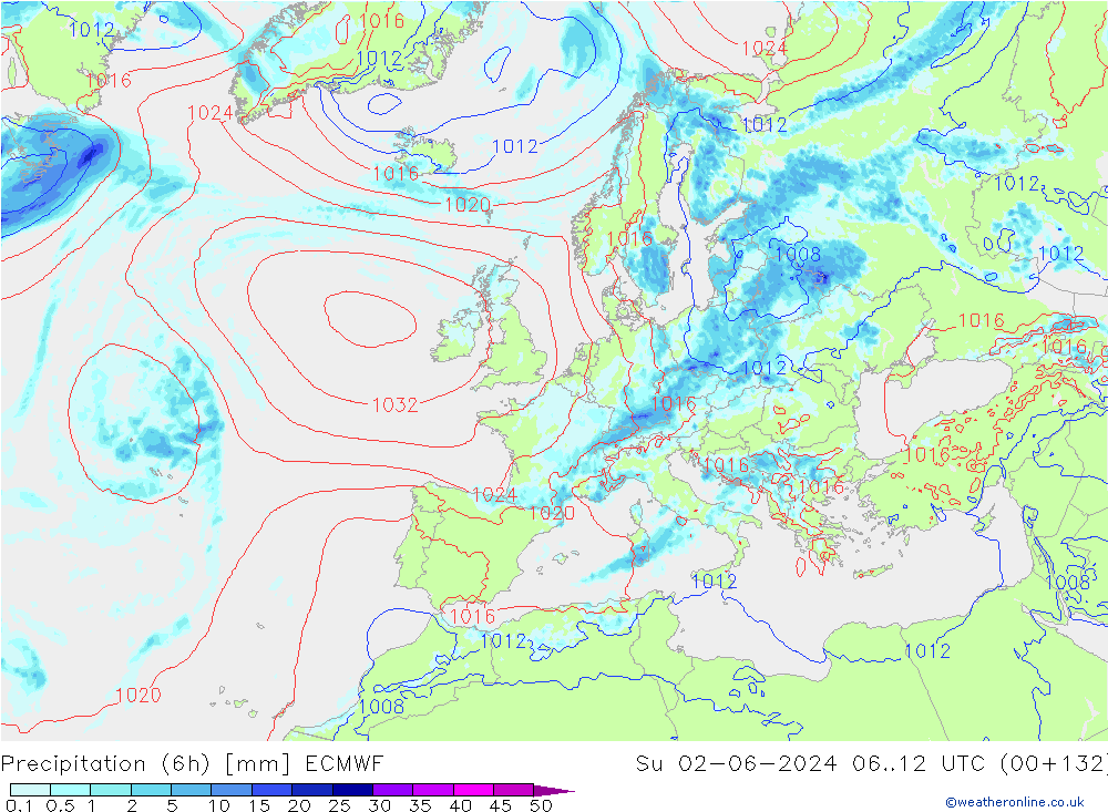 Z500/Rain (+SLP)/Z850 ECMWF dom 02.06.2024 12 UTC