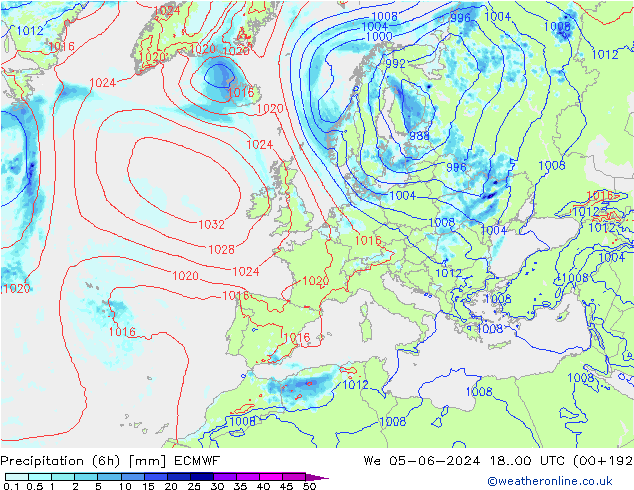 Z500/Rain (+SLP)/Z850 ECMWF 星期三 05.06.2024 00 UTC