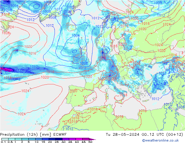 降水量 (12h) ECMWF 星期二 28.05.2024 12 UTC