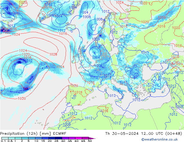 Precipitação (12h) ECMWF Qui 30.05.2024 00 UTC