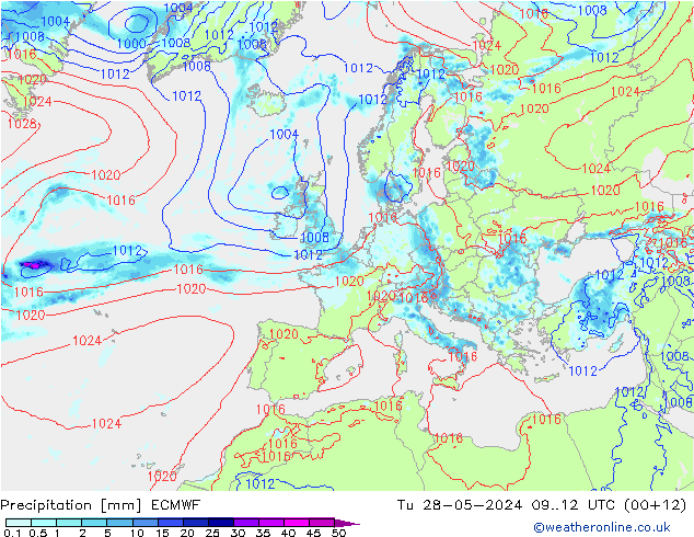 Precipitation ECMWF Tu 28.05.2024 12 UTC