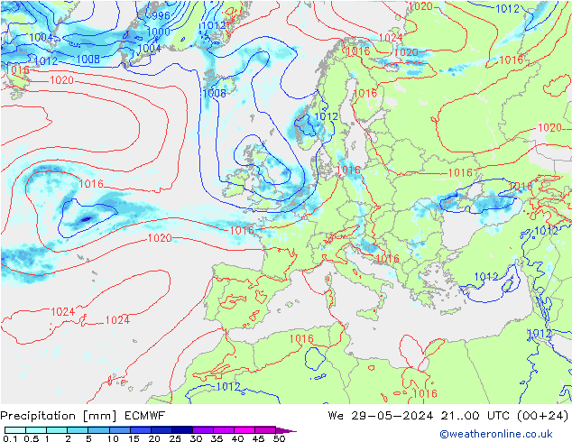 Precipitation ECMWF We 29.05.2024 00 UTC