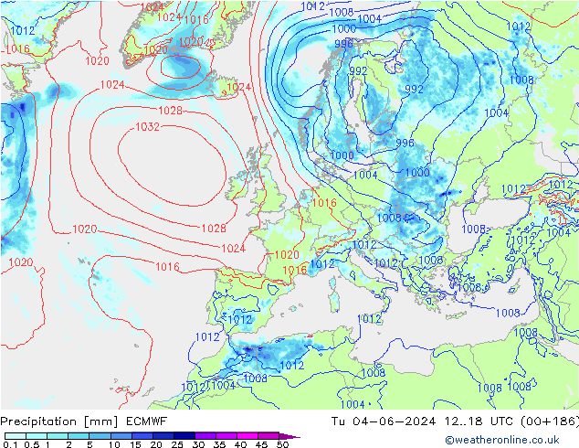 Precipitation ECMWF Tu 04.06.2024 18 UTC