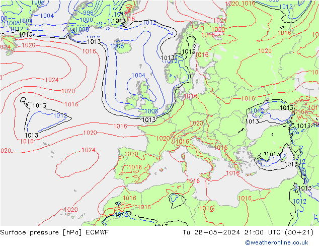 Yer basıncı ECMWF Sa 28.05.2024 21 UTC