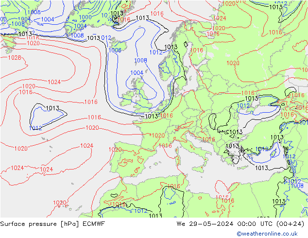 Atmosférický tlak ECMWF St 29.05.2024 00 UTC