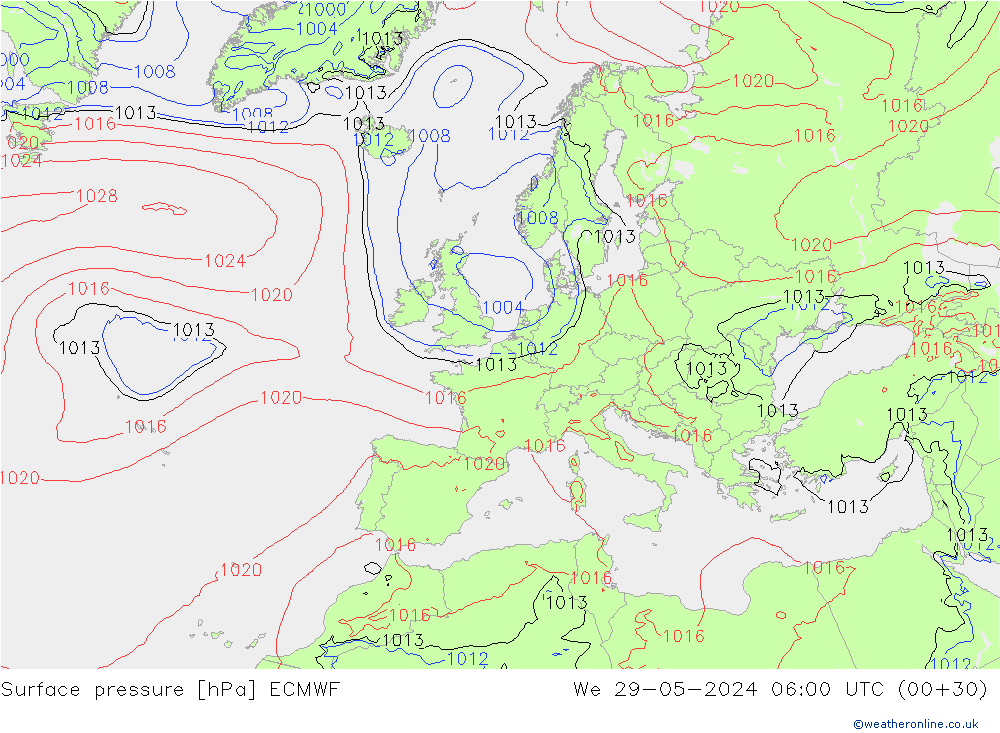 Bodendruck ECMWF Mi 29.05.2024 06 UTC