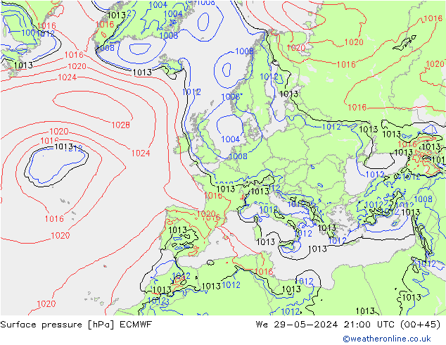 Surface pressure ECMWF We 29.05.2024 21 UTC