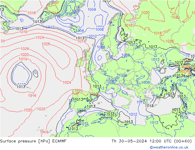 Presión superficial ECMWF jue 30.05.2024 12 UTC