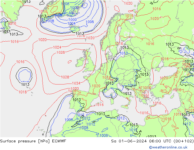 Atmosférický tlak ECMWF So 01.06.2024 06 UTC