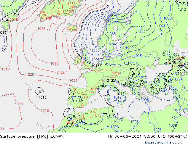 Bodendruck ECMWF Do 06.06.2024 00 UTC