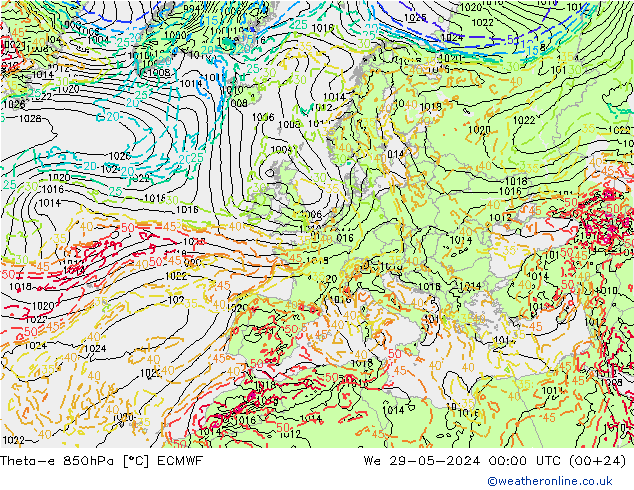 Theta-e 850hPa ECMWF We 29.05.2024 00 UTC