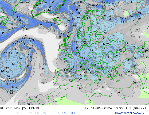 RH 850 hPa ECMWF ven 31.05.2024 00 UTC