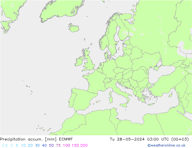 Precipitation accum. ECMWF Tu 28.05.2024 03 UTC