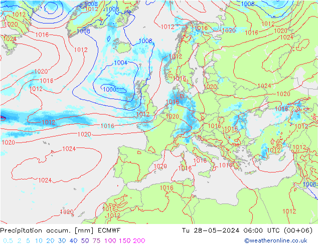 Totale neerslag ECMWF di 28.05.2024 06 UTC