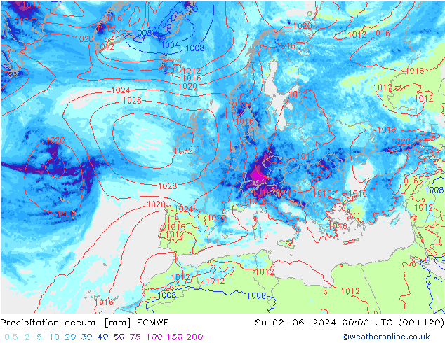 Toplam Yağış ECMWF Paz 02.06.2024 00 UTC