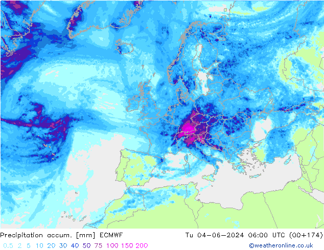Toplam Yağış ECMWF Sa 04.06.2024 06 UTC