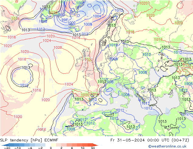 SLP tendency ECMWF Sex 31.05.2024 00 UTC