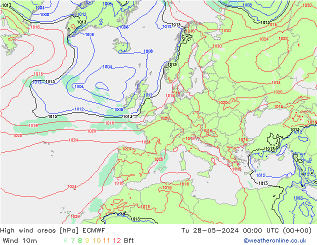 High wind areas ECMWF вт 28.05.2024 00 UTC