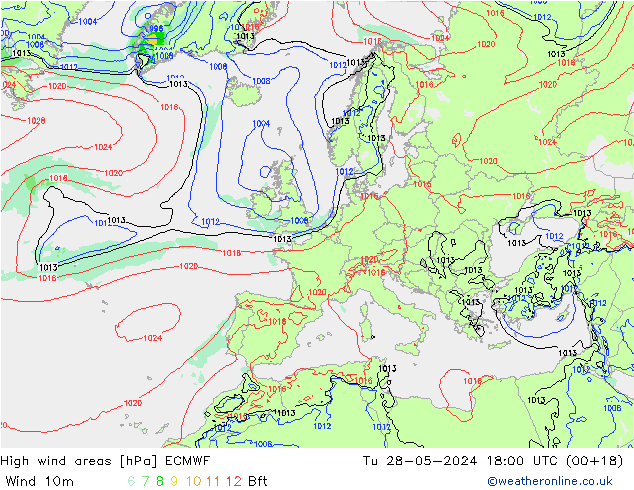 High wind areas ECMWF 星期二 28.05.2024 18 UTC
