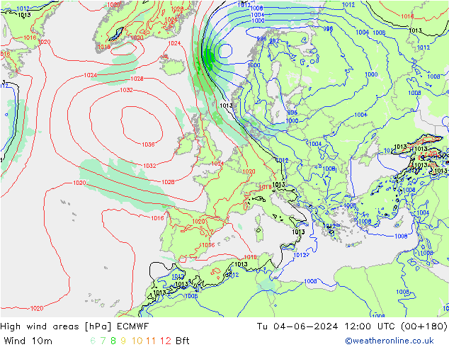 High wind areas ECMWF mar 04.06.2024 12 UTC