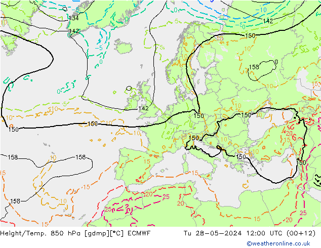 Z500/Rain (+SLP)/Z850 ECMWF Tu 28.05.2024 12 UTC
