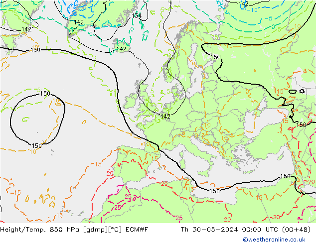 Height/Temp. 850 hPa ECMWF Th 30.05.2024 00 UTC