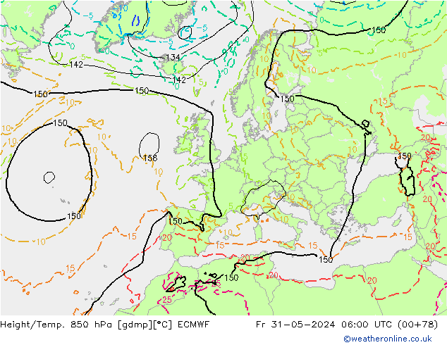 Z500/Rain (+SLP)/Z850 ECMWF Fr 31.05.2024 06 UTC