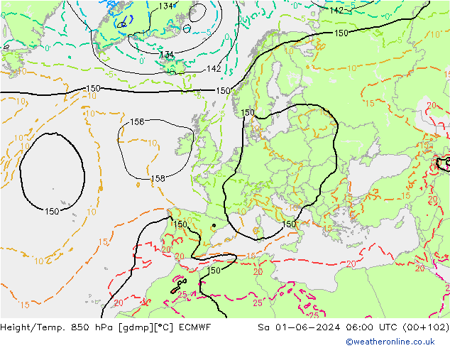 Height/Temp. 850 hPa ECMWF Sáb 01.06.2024 06 UTC