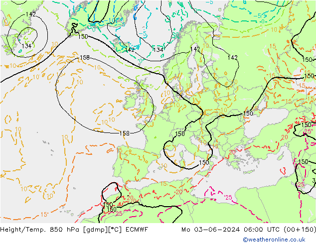 Height/Temp. 850 hPa ECMWF Mo 03.06.2024 06 UTC