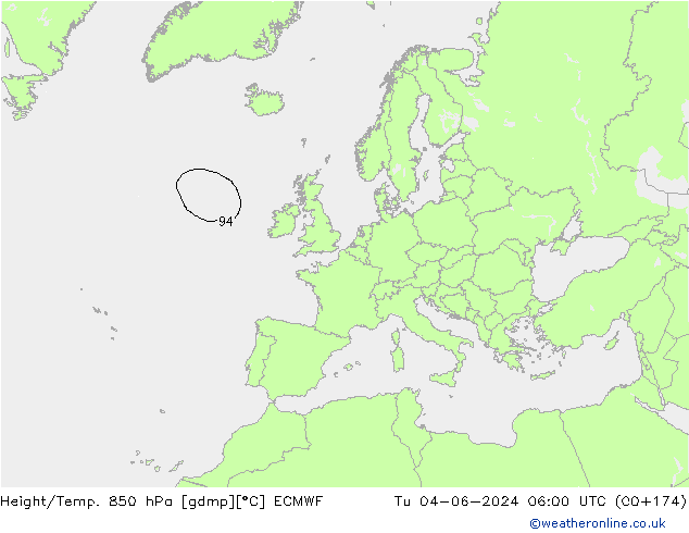 Height/Temp. 850 hPa ECMWF Di 04.06.2024 06 UTC