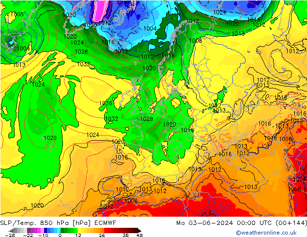 SLP/Temp. 850 hPa ECMWF lun 03.06.2024 00 UTC