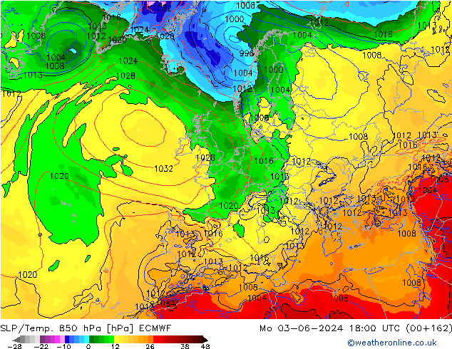 SLP/Temp. 850 hPa ECMWF lun 03.06.2024 18 UTC