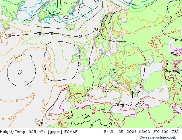 Geop./Temp. 925 hPa ECMWF vie 31.05.2024 06 UTC