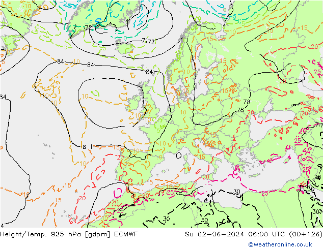 Height/Temp. 925 hPa ECMWF So 02.06.2024 06 UTC