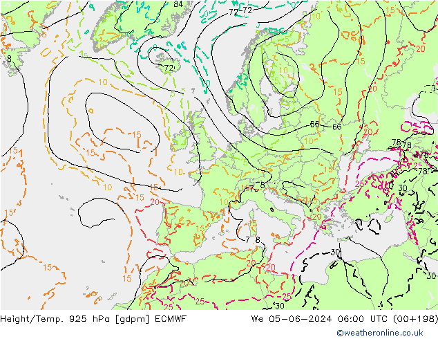 Géop./Temp. 925 hPa ECMWF mer 05.06.2024 06 UTC