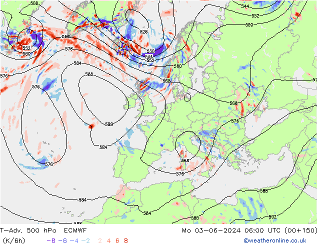 T-Adv. 500 hPa ECMWF Mo 03.06.2024 06 UTC