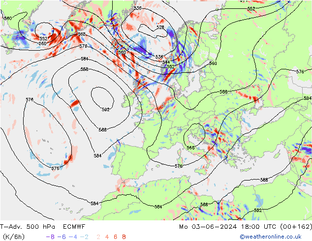 T-Adv. 500 hPa ECMWF Mo 03.06.2024 18 UTC